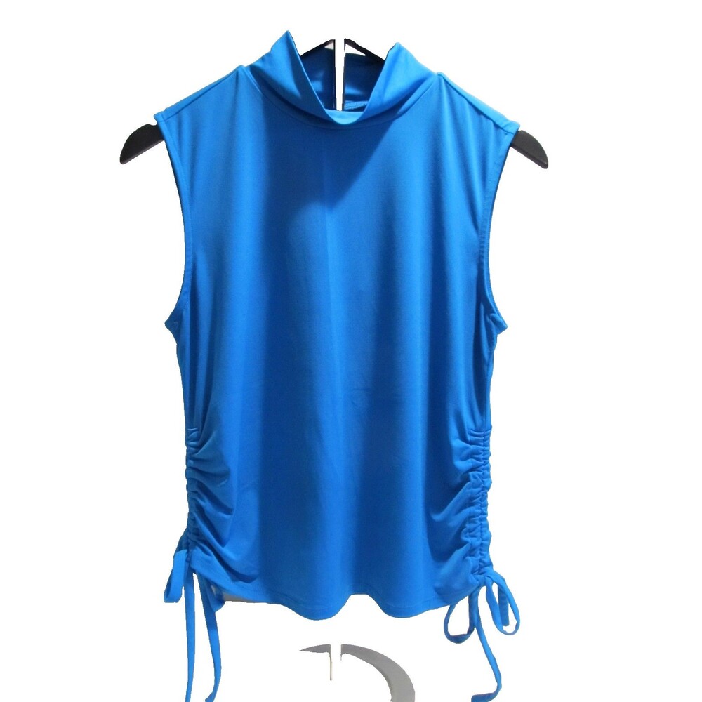 Worthington Royal Blue Mock Neck Side‑Ruched Drawstring Hem Top Women’s Small